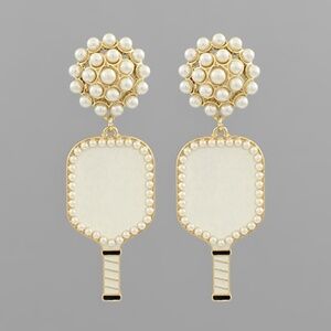 Pickleball Paddle on Studded Pearl Earrings